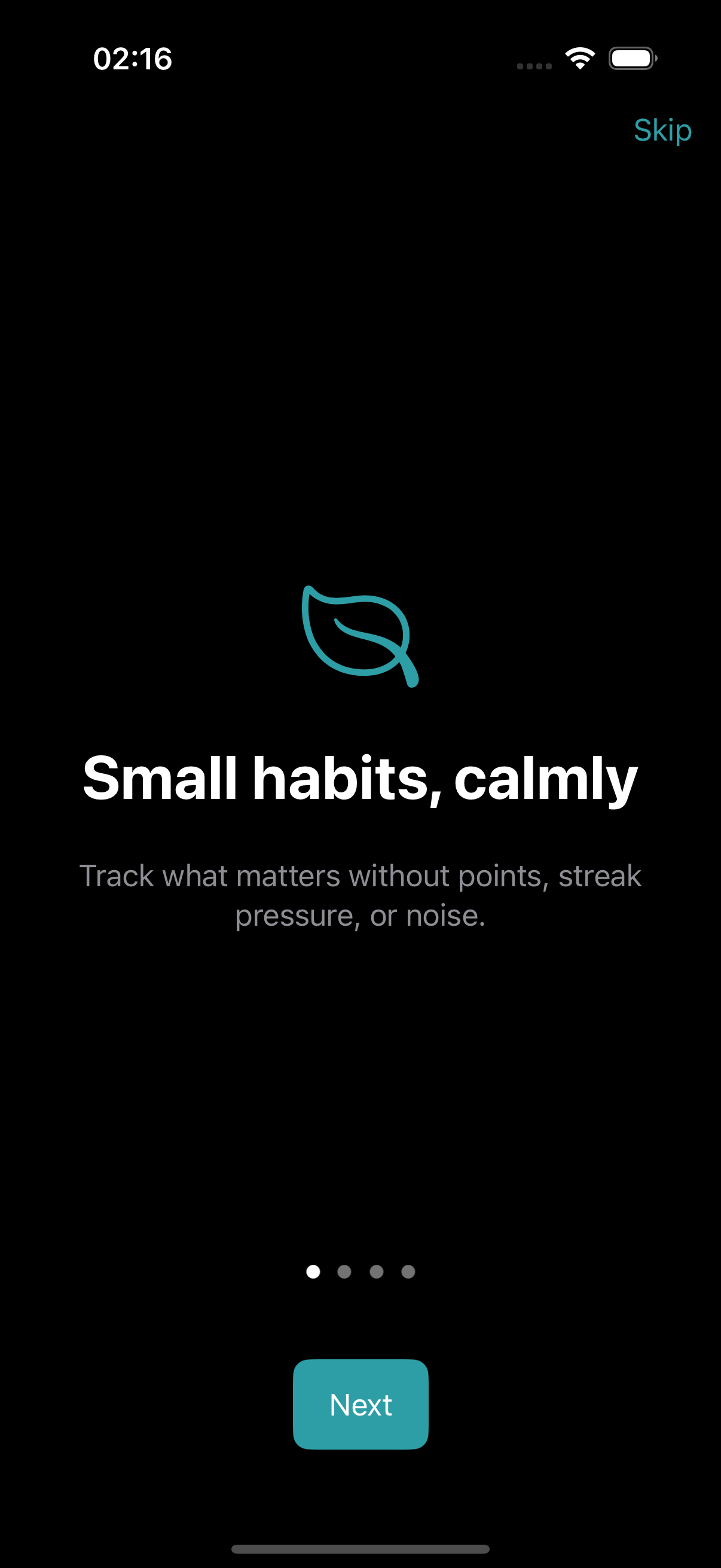 PureHabit dark mode preview on iPhone